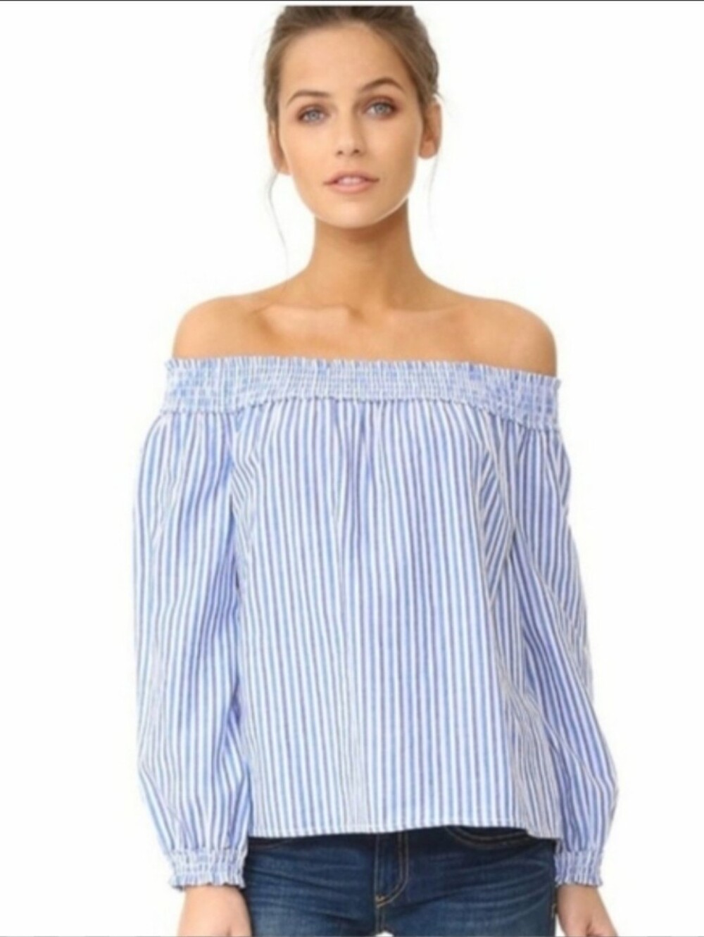 Rag & Bone Blue and White Striped Off-Shoulder Blouse Size XS
